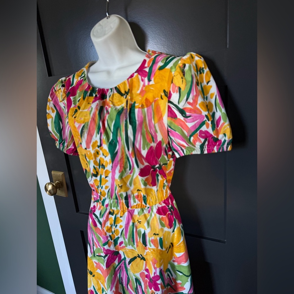 NEW MAGGY LONDON floral printed flutter sleeve dress in jade & golden sz 12 - Picture 5 of 10